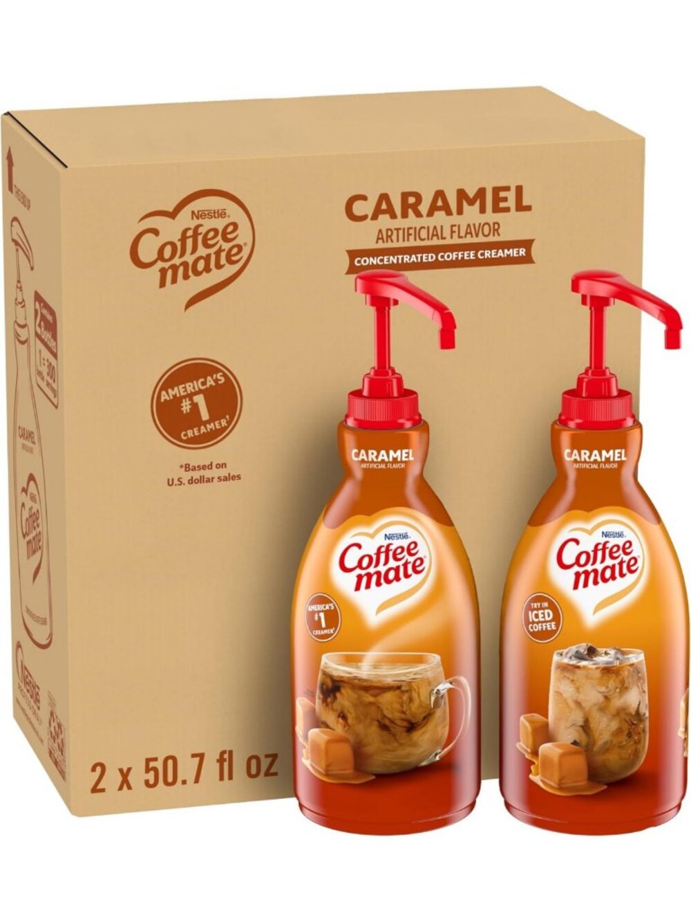 Creamy Caramel Non-Dairy Coffee Creamer Pump Bottle, 50.7 oz, 2-Pack
